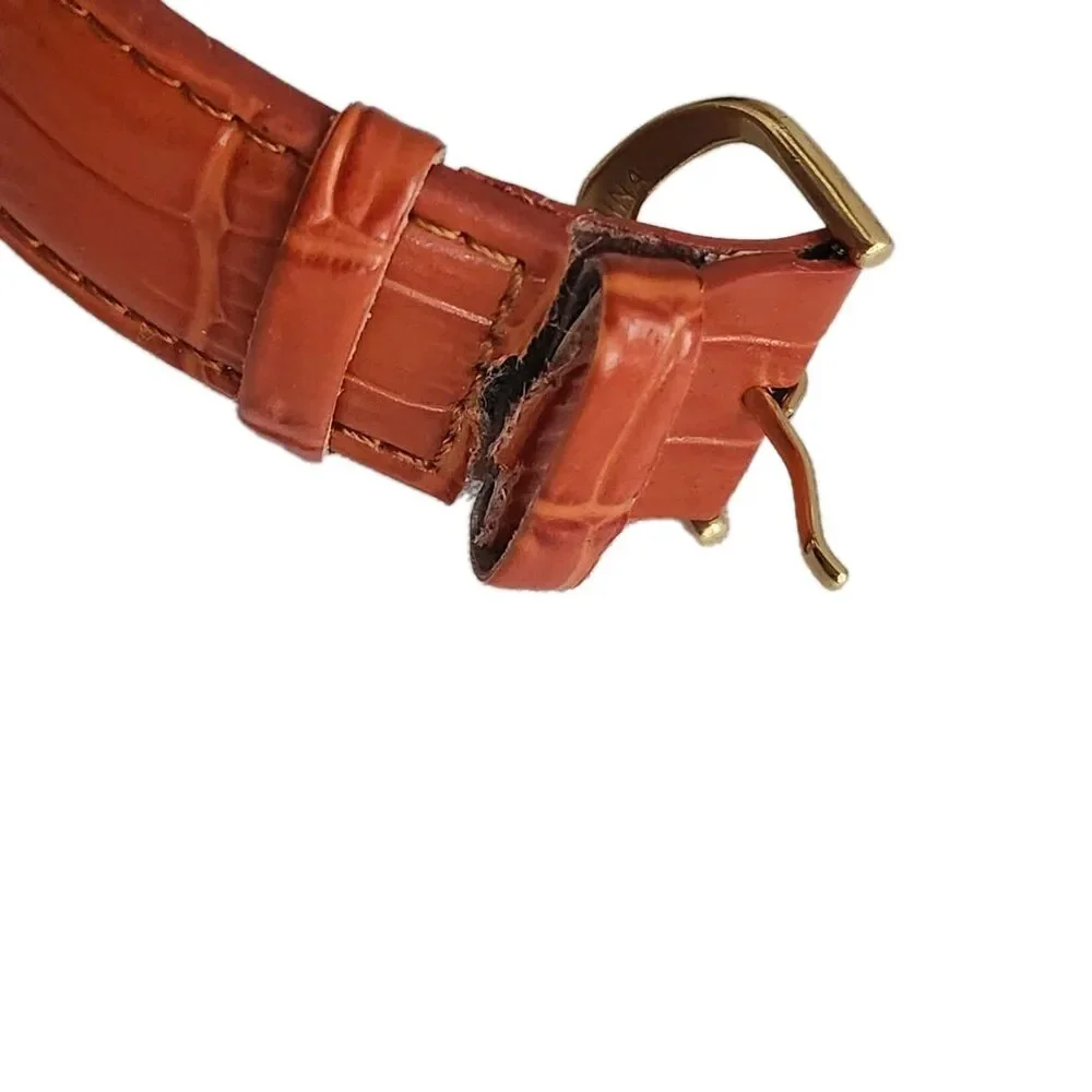 Stauer Castille Watch 26694 Stainless Steel Caseback Genuine Leather Band